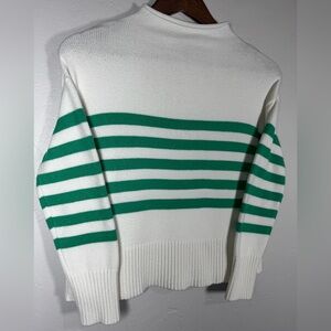 Truth By Republic Anthropologie Cream & Green Striped Oversized Sweater Size XS